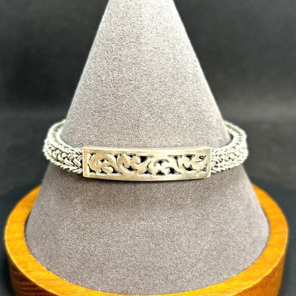 VTG Luis Hill Sterling Silver 925 Scroll Design ID Style Bracelet Woven Link 7" - Picture 1 of 12